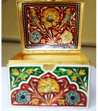 24Kt Gold Ancient Box With Enamel Work Studded With Natural Ruby & Diamond with Kundan Work